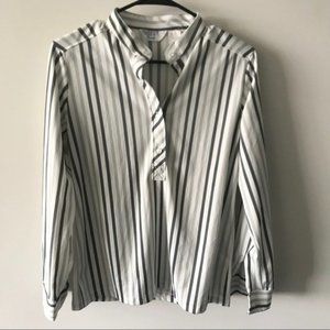 Vintage 1970s Sears Striped Blouse Top Popover Button Hippie Retro H8